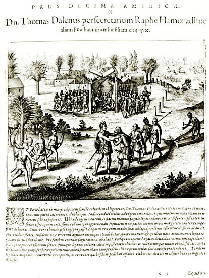 Ralph Hamor visits Powhatan von (after) Theodore de Bry
