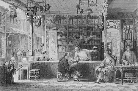 Cap Vendor''s Shop, Canton, from ''China in a Series of Views'' George Newenham Wright, 1843Allom, T von (after) Thomas Allom