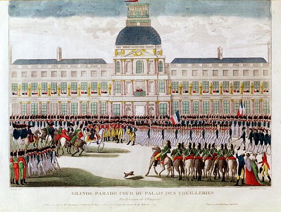 Parade in the Courtyard of the Palais des Tuileries in the Presence of the Emperor; engraved by Blan von (after) Thomas Naudet