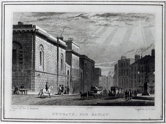 Newgate prison and the Old Bailey; engraved by Robert Acon von (after) Thomas Hosmer Shepherd