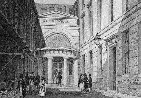 Stock Exchange, London, from ''Metropolitan Improvements; or London in the nineteenth century'', c.1 von (after) Thomas Hosmer Shepherd