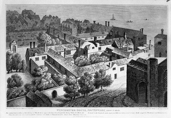 Winchester House, Southwark in about 1649, published in 1812 von (after) Wenceslaus Hollar