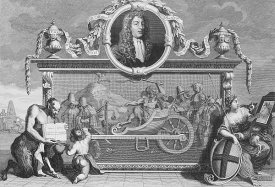 Frontispiece for ''Hudibras'' including a portrait of Samuel Butler; engraved by Cosmo Armstrong von (after) William Hogarth
