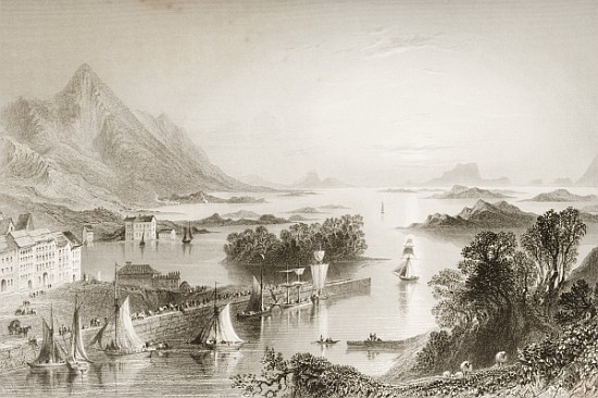 Clew Bay seen from Westport, County Mayo, from ''Scenery and Antiquities of Ireland'' von (after) William Henry Bartlett