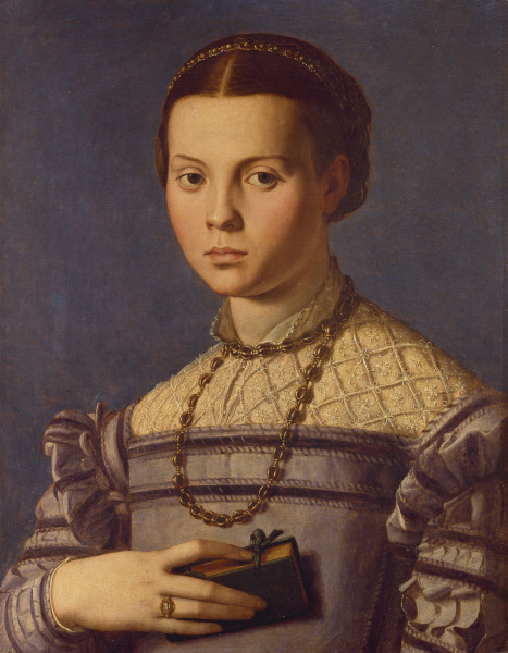 A.Bronzino / Young Girl w.Book / 1545 von Agnolo Bronzino