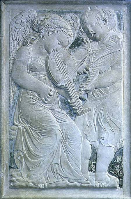Two putti playing lutes, from the frieze of musical angels in the Chapel of Isotta degli Atti von Agostino  di Duccio