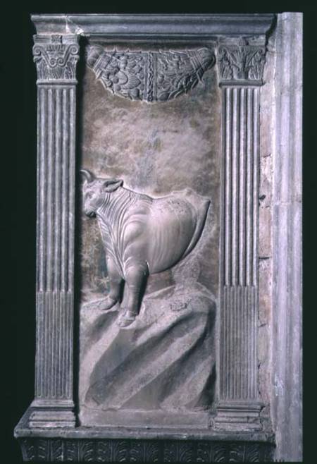 Taurus represented by the bull from a series of reliefs depicting planetary symbols and signs of the von Agostino  di Duccio