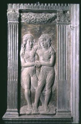 Gemini represented by the Twins from a series of reliefs depicting the planetary symbols and signs o