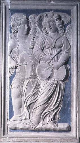 Two putti, one playing the tabor, the other playing the nakers, from the frieze of musical angels in
