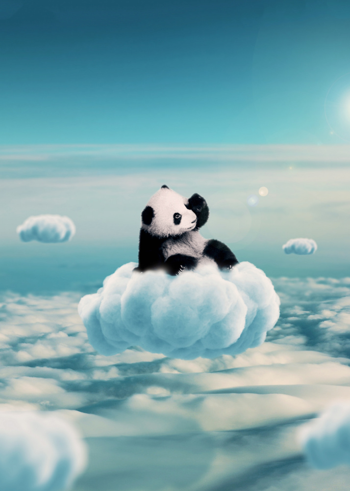Fliegende Wolken mit Baby-Panda von Al Barizi