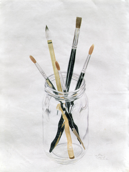 Brushes in a Jar, 1982 (coloured pencil on paper)  von Alan  Byrne