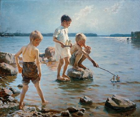 Spielende Knaben an der Küste 1884