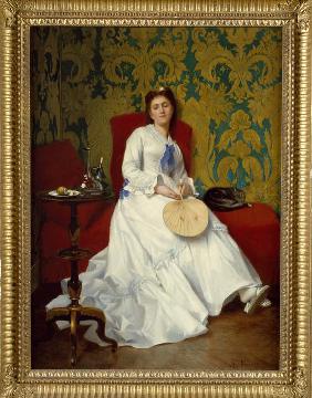 Dame in Weiß mit Fächer (Lady in white with fan) 1870