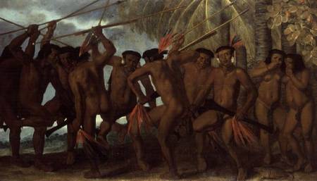 Tapuya men of North Eastern Brazil in war dance von Albert van der Eeckhout