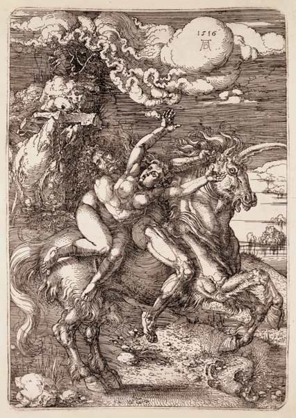 Die Entführung der Proserpina auf dem Einhorn (Version mit Rand) von Albrecht Dürer