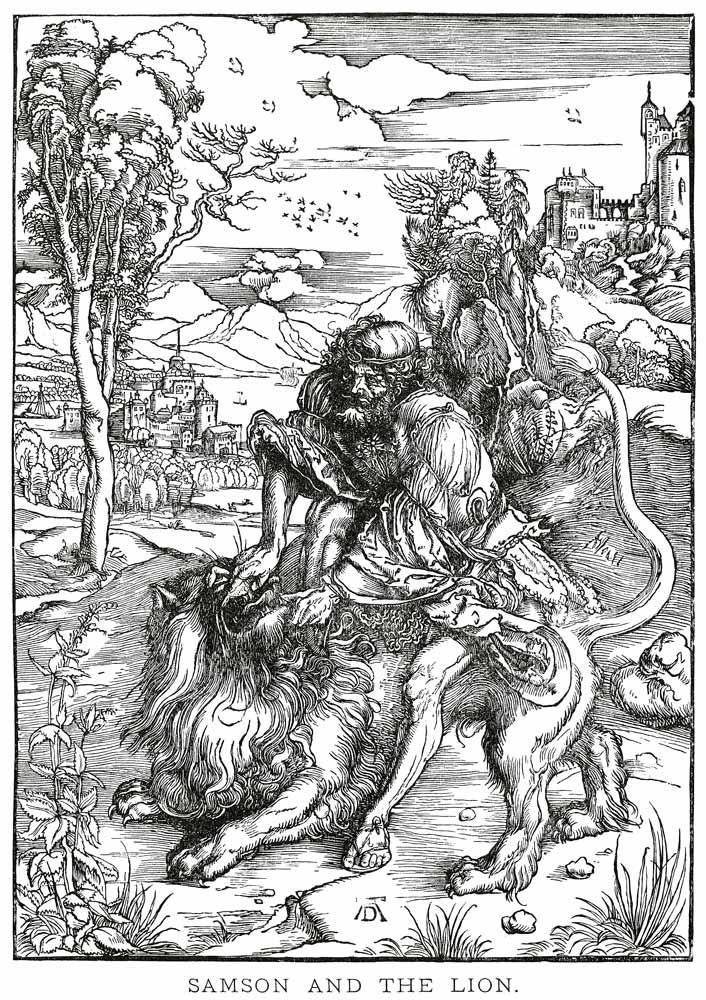 Samson bezwingt den Löwen von Albrecht Dürer