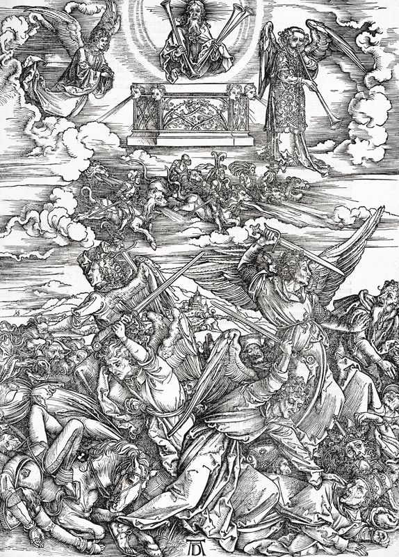Der Engelkampf, aus der Folge der Apokalypse von Albrecht Dürer