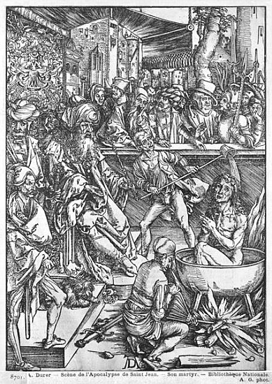 Scene from the Apocalypse, The martyrdom of St. John the Evangelist, Latin edition von Albrecht Dürer