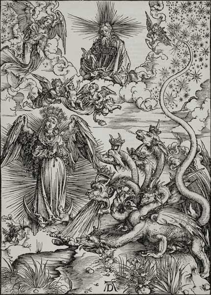 Das Sonnenweib und der siebenköpfige Drache, Apokalypse IX Um 1497