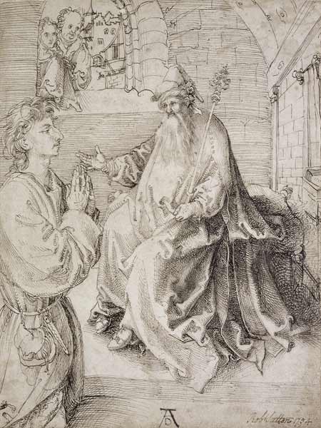 Youth Kneeling before a Potentate (pen & ink on paper) von Albrecht Dürer