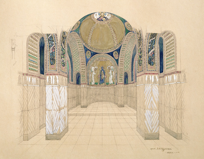 Entwurf für einen Kircheninnenraum, 1910 von Aleksey Shchusev