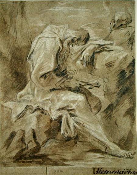 Hermit (red chalk, ink and von Alessandro Magnasco