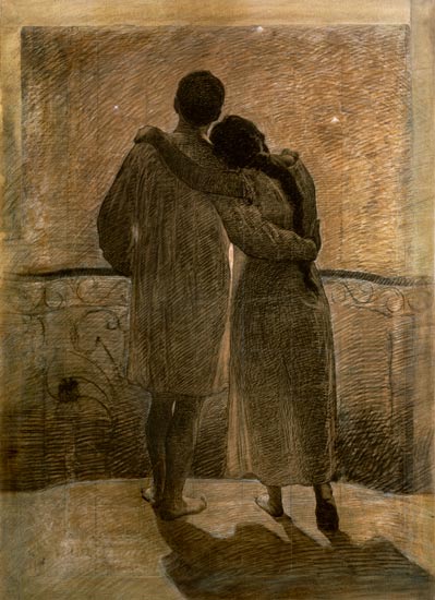 Young Couple, central panel from the Dream and Reality Triptych von Alessandro Morbelli