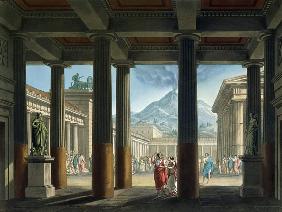 Entrance to the Amphitheatre, design for the opera 'L'Ultimo Giorno di Pompeii', 1827 (colour litho) 1474