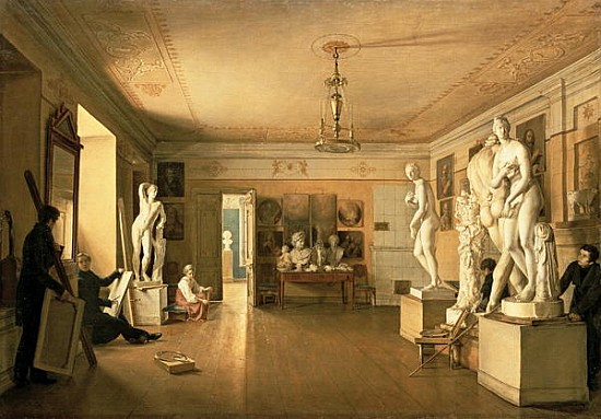 Atelier of the artist Alexey Venetsianov (1780-1847) 1827 von Alexander Alexeyevich Alexeyev