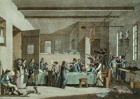 Interior of a Revolutionary Committee in 1792-93 (colour engraving) 1903