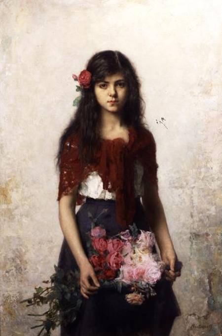 Young girl with blossoms von Alexei Alexevich Harlamoff