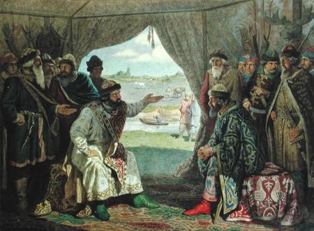 The Convention of Princes with Grand Duke Vladimir Monomakh II (1053-1125) at Dolob in 1103 von Alexej Danilovich Kivschenko
