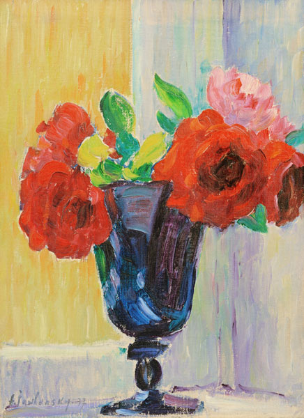 Großes Stilleben: Rosen in Blauer Vase von Alexej von Jawlensky