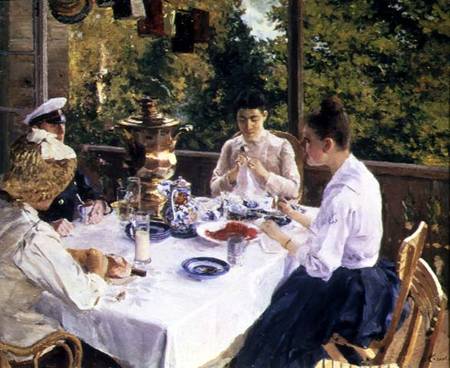 At the Tea-Table von Alexejew. Konstantin Korovin