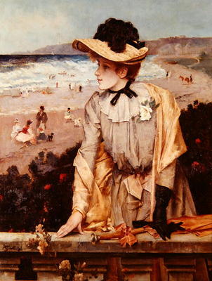Young Woman at the Beach, or The Parisienne by the Sea (oil on canvas) von Alfred Emile Stevens