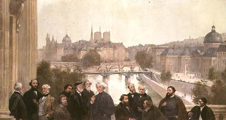 Fragment of the panorama of 'The History of the Century', with portraits of French artists and autho von Alfred Gervex