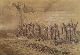 Execution at the ''Mur des Federes'', Pere-Lachaise cemetery, 28th May 1871 (brown chalk and wash he