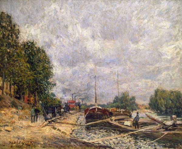 Schleppschiffe bei Billancourt von Alfred Sisley