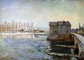 Wassermühle an der Brücke von Moret im Winter 1890