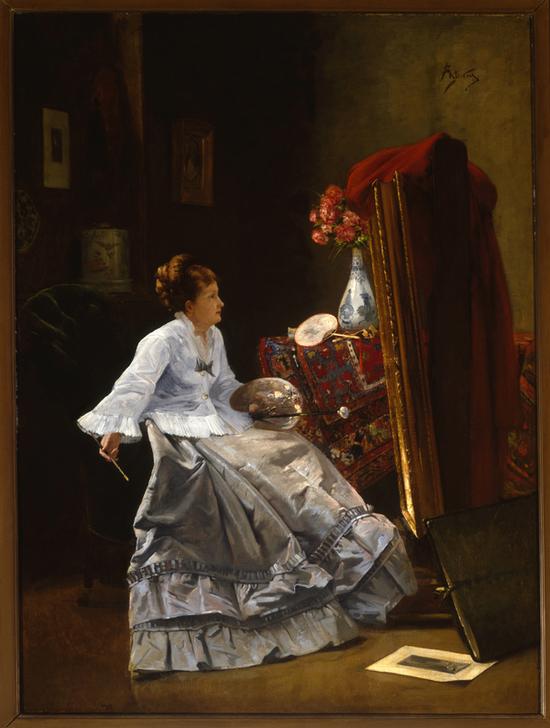 Eine Dame an ihrer Staffelei (A lady at her easel) von Alfred Stevens