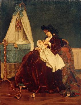 Eine Mutter od. Mutterfreuden (Die Frau des Künstlers mit dem Sohn Léopold). 1861