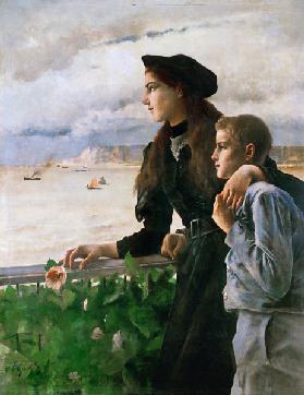 Frère et soeur devant la mer a Honfleur 1891