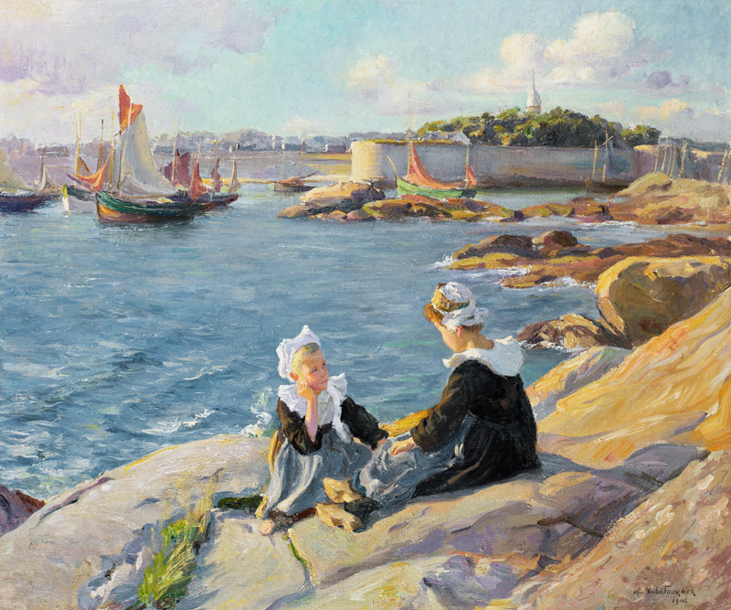 Breton Girls by the Harbour, Concarneau von Alfred Victor Fournier
