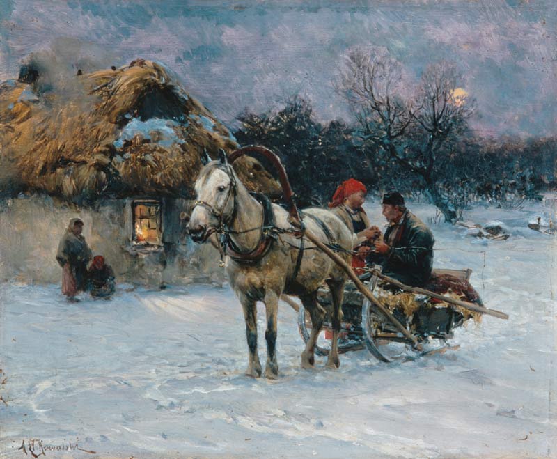 Polnische Winterlandschaft mit Schlitten von Alfred von Wierusz-Kowalski