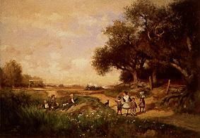 Landschaft mit Kindern und herannahendem Zug von Alfred Wordsworth Thompson