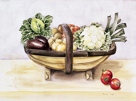 Still life with a trug of vegetables, 1996 (w/c)  von Alison  Cooper
