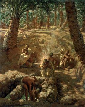 Berbers at an Oasis Well (oil on canvas) 16th