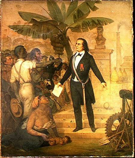 Joseph Napoleon Sebastien Sarda Garriga (1808-77) with the Emancipation Decree on La Reunion von Alphonse Garreau