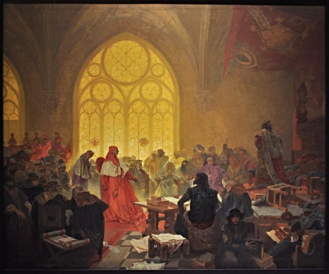 Georg von Podiebrad, König der Hussiten (Gemäldezyklus Das Slawische Epos) von Alphonse Mucha
