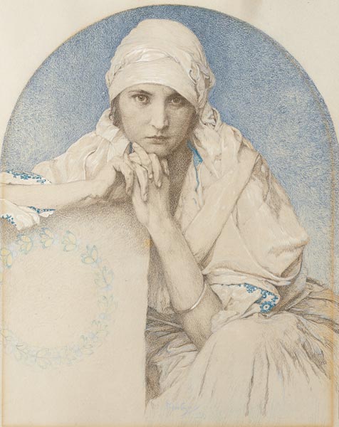 Portrait von Muchas Tochter Jaroslava (Jarca) von Alphonse Mucha